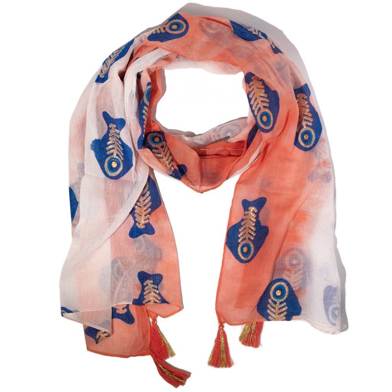 Nomad Sari  - Summer Scarf -  180x50cm - Aqua Fish - Coral