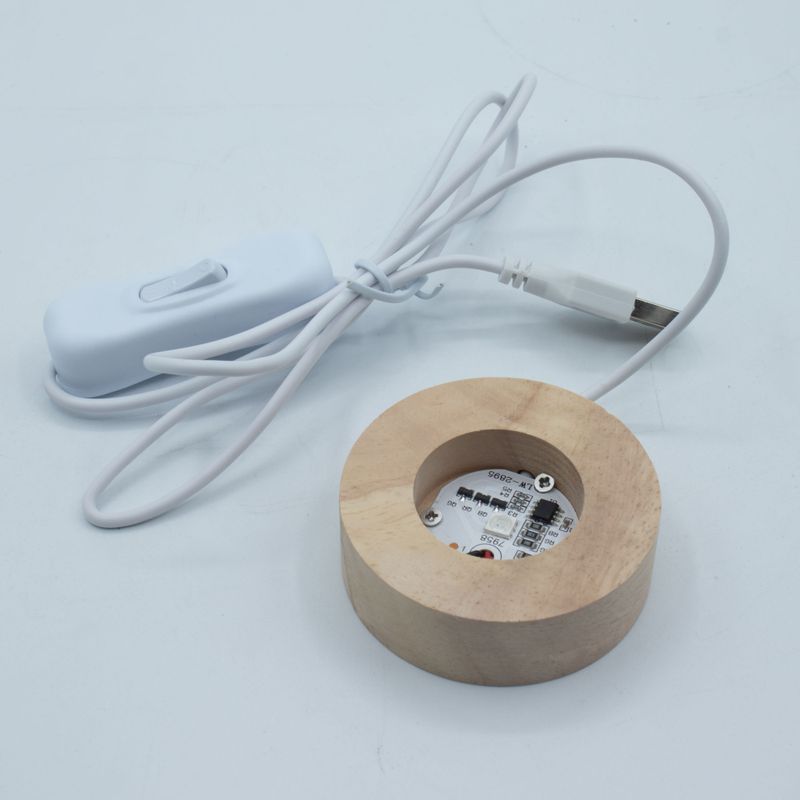 6 cm Ronde Houten USB LED Standaard - Meerkleurig