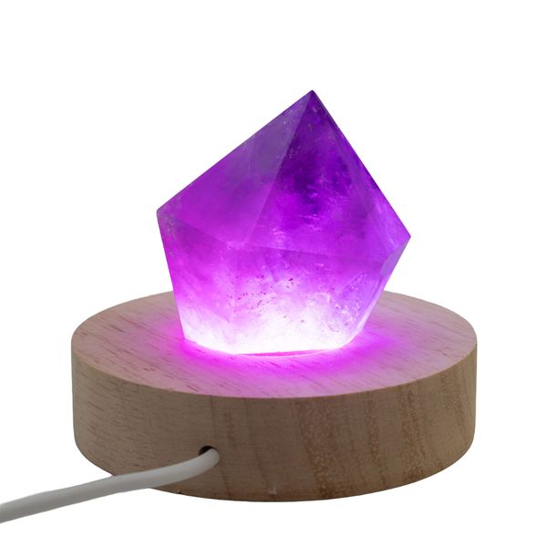 8 cm Ronde Houten USB LED Standaard - Meerkleurig