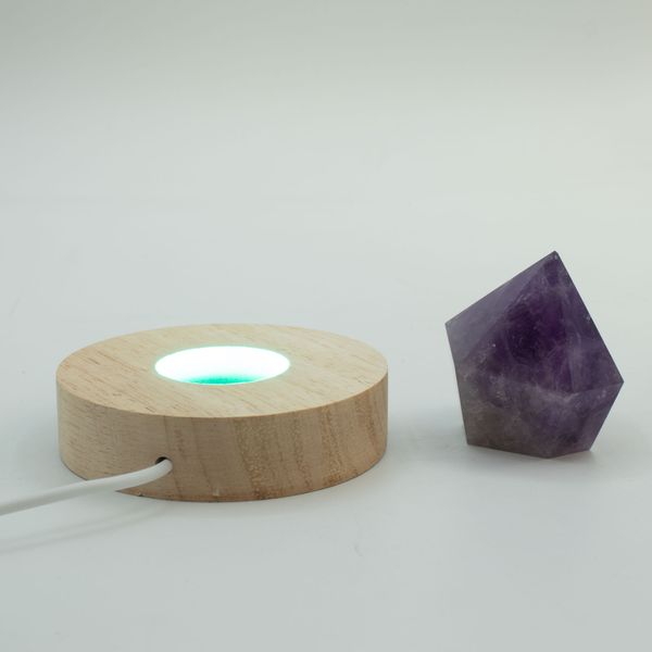 8 cm Ronde Houten USB LED Standaard - Meerkleurig