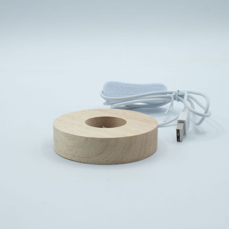 8 cm Ronde Houten USB LED Standaard - Meerkleurig