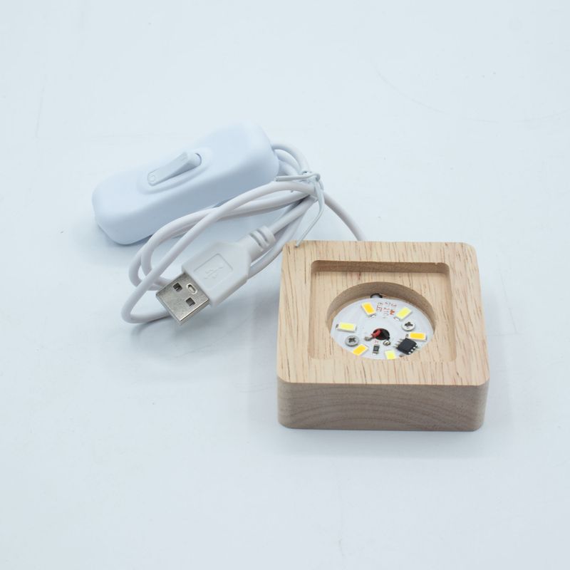 6 cm Vierkante Houten USB LED Standaard - Koel/Warm/Daglicht