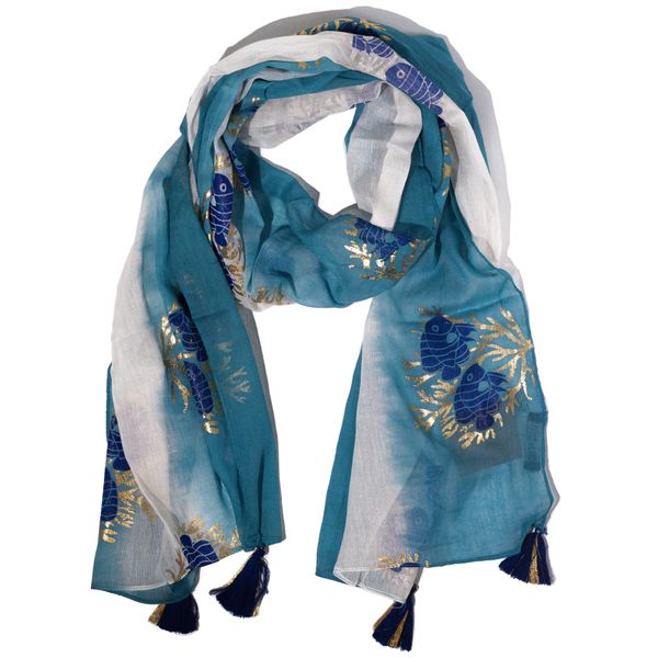 Nomad Sari - Summer Scarf - 180x50cm - Aqua Fish - Sea Blue