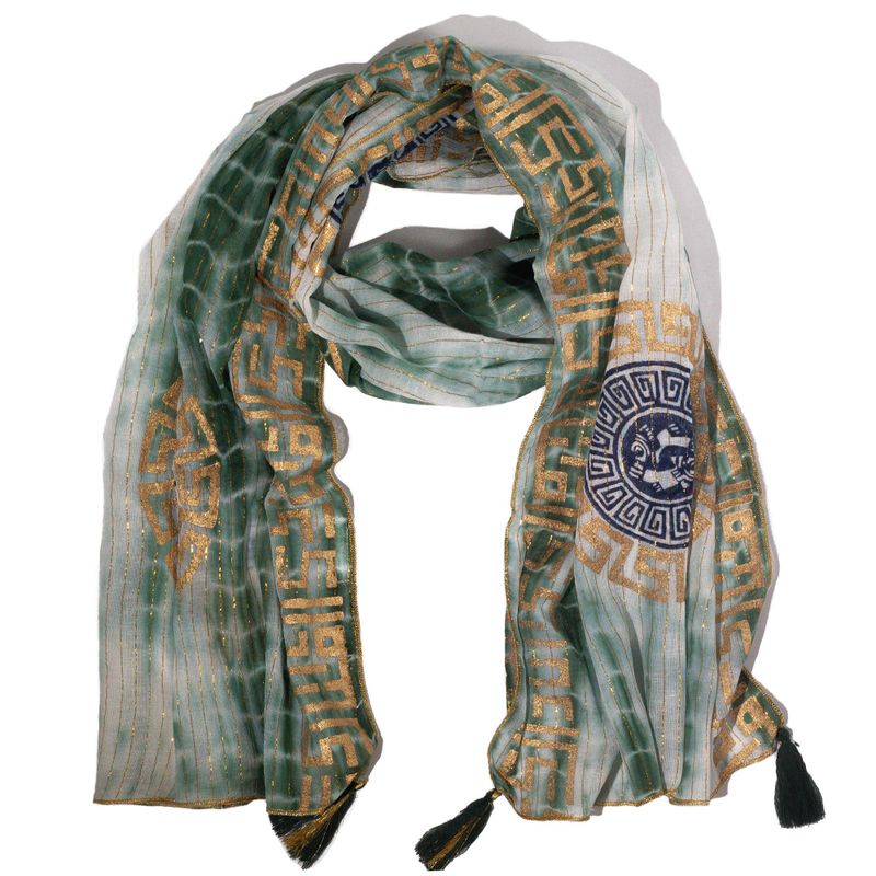 Nomad Sari  - Summer Scarf -  180x50cm - Marbella Print - Green with Gold Trim
