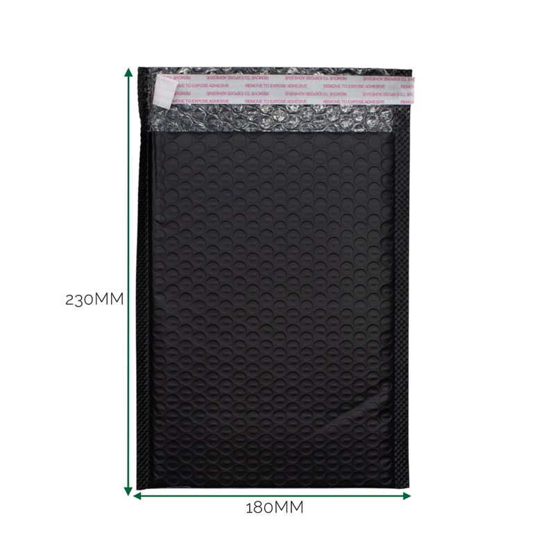 Zwarte Poly Luchtkussen Envelop (180 × 230 + 40 mm)