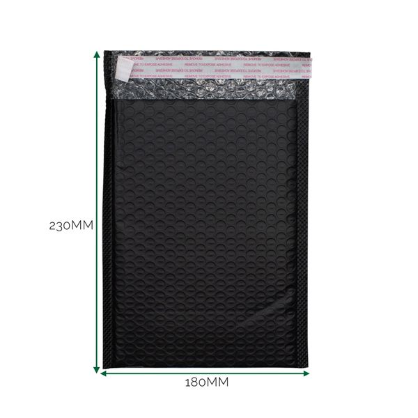 Zwarte Poly Luchtkussen Envelop (180 × 230 + 40 mm)
