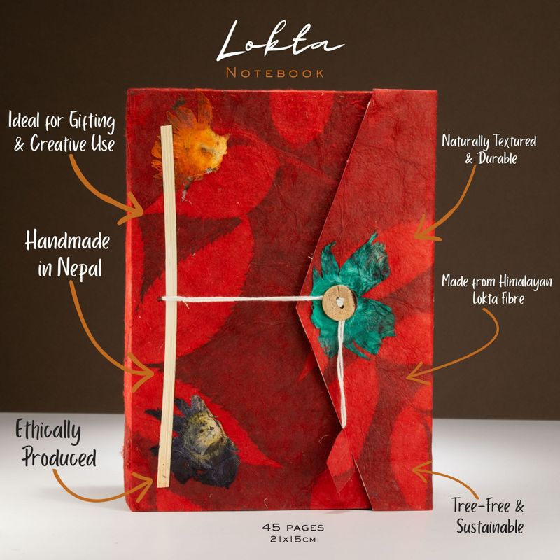 Grote Lokta Bloemen Notitieboek (21×15 cm, 45 blz) – Robijn