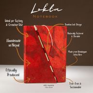 Medium Lokta Bloemen Notitieboek met Bamboeslot (15×12 cm, 45 blz) – Robijn
