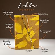 Medium Lokta Bloemen Notitieboek met Bamboeslot (15×12 cm, 45 blz) – Mosterdbruin