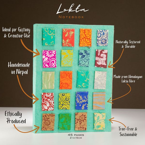 Groot Lokta Mini Tegels Notitieboek (21×15 cm, 45 blz) – Teal
