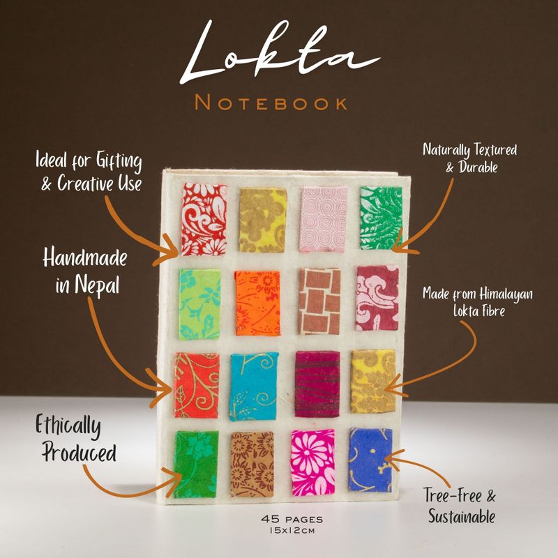 Medium Lokta Mini Tegels Notitieboek (15×12 cm, 45 blz) – Naturel