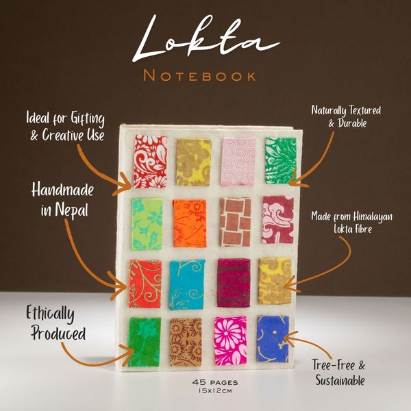 Medium Lokta Mini Tegels Notitieboek (15×12 cm, 45 blz) – Naturel
