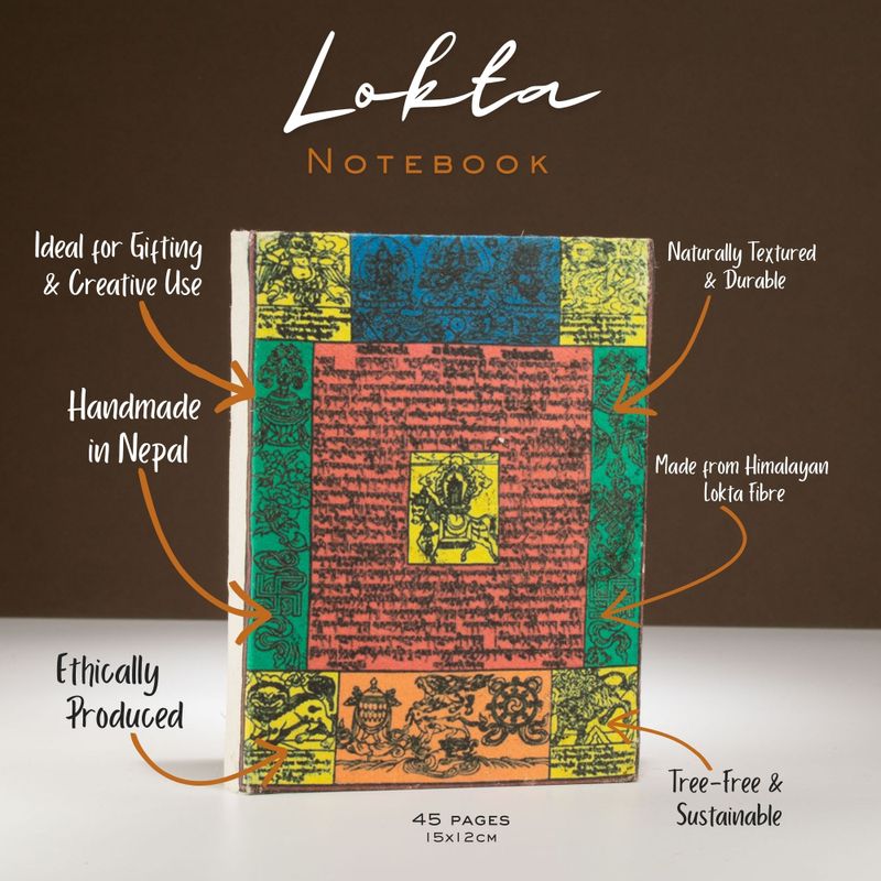 Lokta Notitieboek Gebedsvlaggen – 15 × 12 cm – 45 Pagina's – Naturel