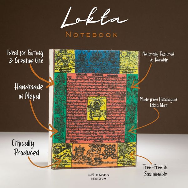 Lokta Notitieboek Gebedsvlaggen – 15 × 12 cm – 45 Pagina's – Naturel