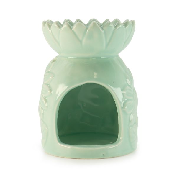 Keramische Zonnebloemoliebrander - pastelgroen