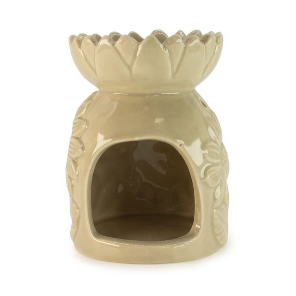 Keramische Zonnebloemoliebrander - Pastelbeige