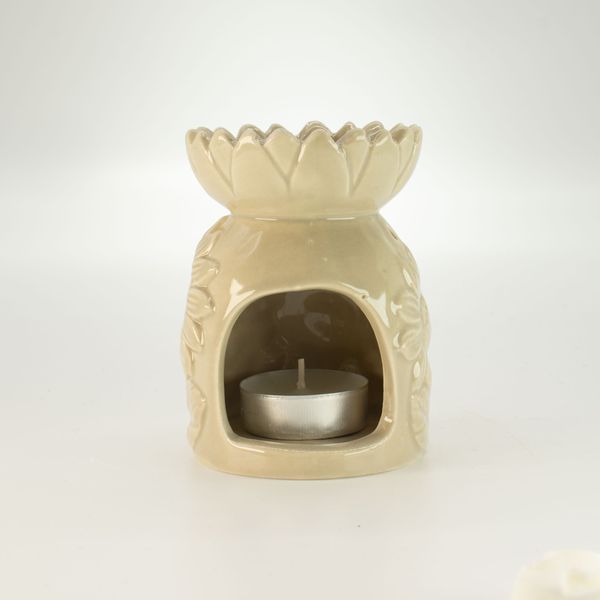 Keramische Zonnebloemoliebrander - Pastelbeige