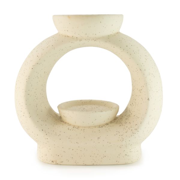 Keramische Zen-oliebrander - Groot, ovaal, kiezelpatroon - Gebroken wit met vlekjes