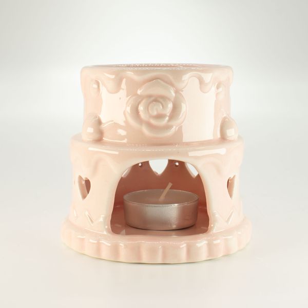 Keramische taartoliebrander - Hartjes - Roze
