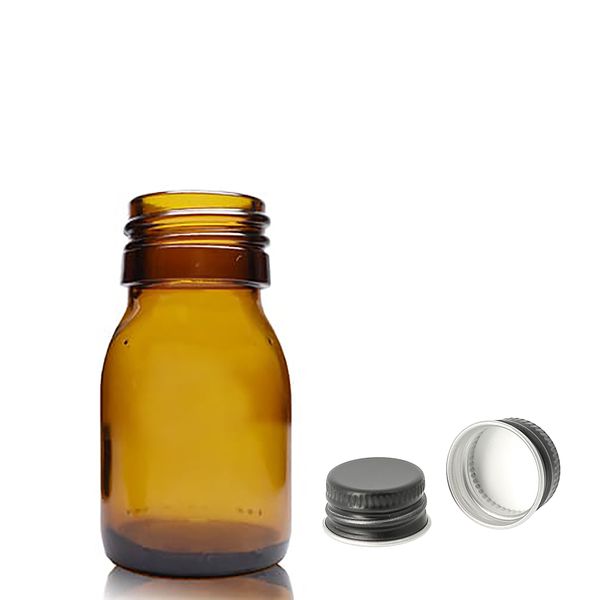 30ml Amber Glazen Medicijnfles met Aluminium Zwarte Dop