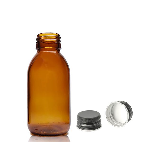 100ml Amber Glazen Medicijnfles met Aluminium Zwarte Dop