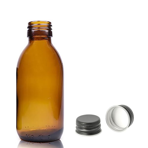 150ml Amber Glazen Medicijnfles met Aluminium Zwarte Dop