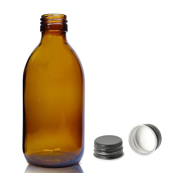 250ml Amber Glazen Medicijnfles met Aluminium Zwarte Dop