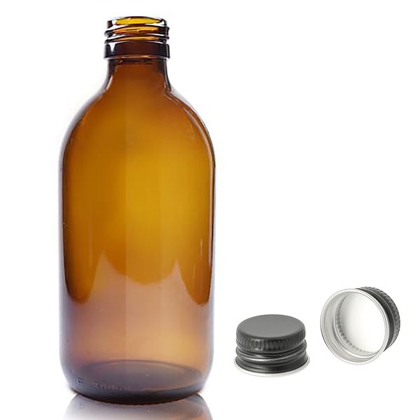 300ml Amber Glazen Medicijnfles met Aluminium Zwarte Dop