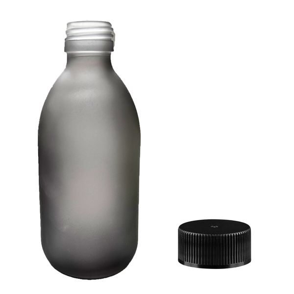 300ml Grijs Geëmailleerd Glazen Medicijnfles met Zwarte Plastic Dop