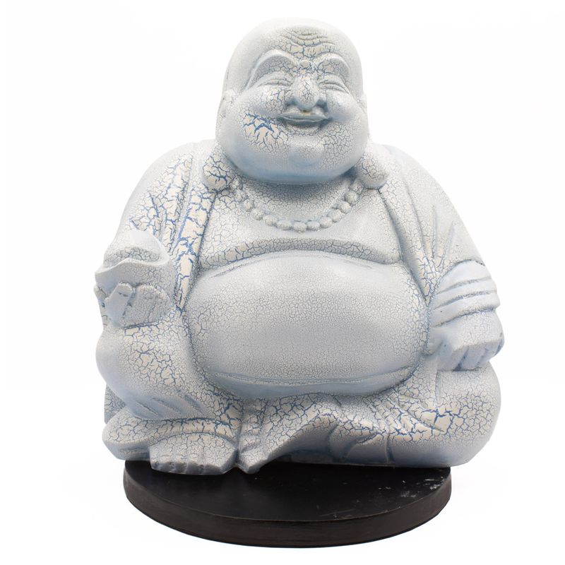 Lachende Boeddha-lamp hemelsblauw - ronde standaard