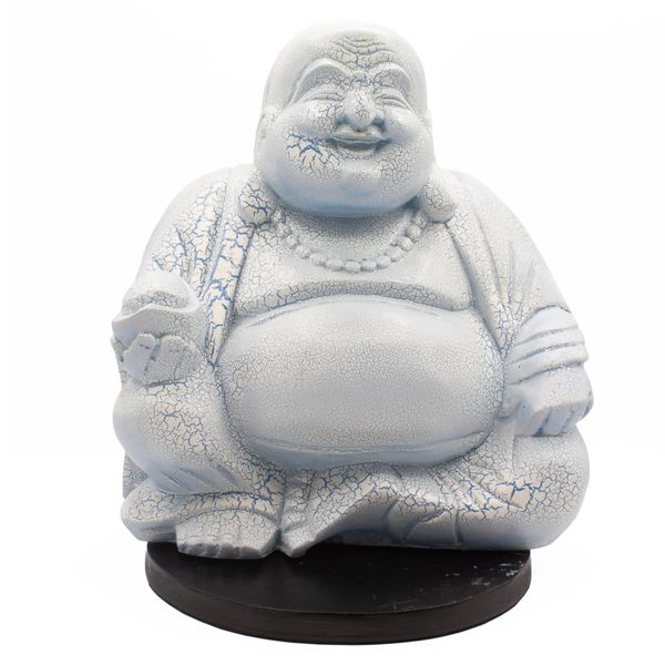 Lachende Boeddha-lamp hemelsblauw - ronde standaard