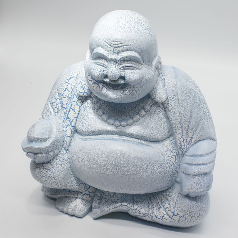 Lachende Boeddha-lamp hemelsblauw - ronde standaard