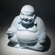 Lachende Boeddha-lamp hemelsblauw - ronde standaard