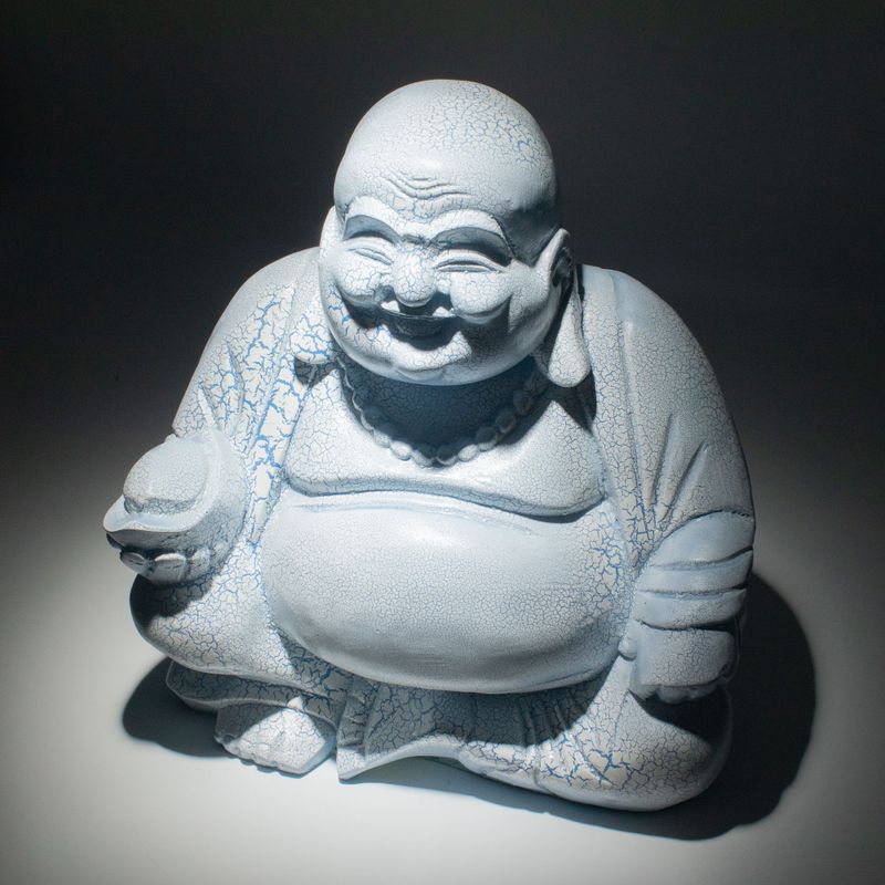 Lachende Boeddha-lamp hemelsblauw - ronde standaard