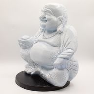 Lachende Boeddha-lamp hemelsblauw - ronde standaard