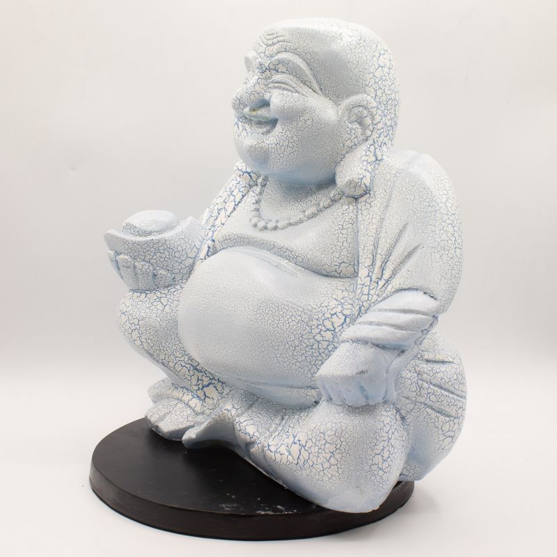 Lachende Boeddha-lamp hemelsblauw - ronde standaard