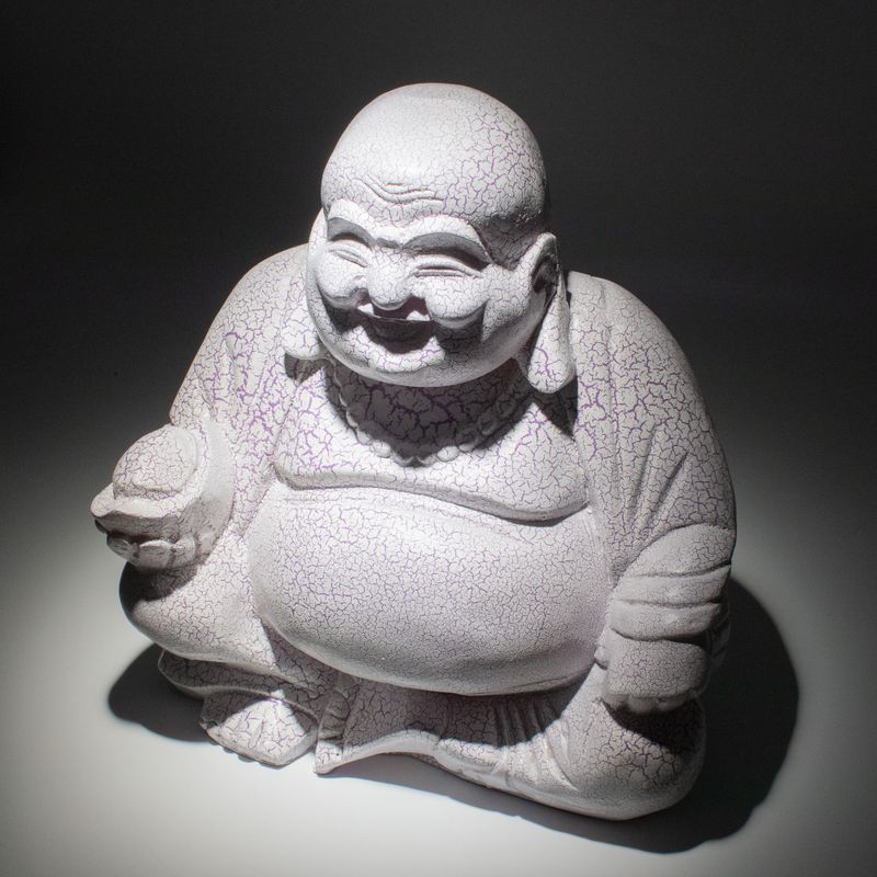 Lachende Boeddha-lamp Lavendel Crackle-glas - Ronde standaard