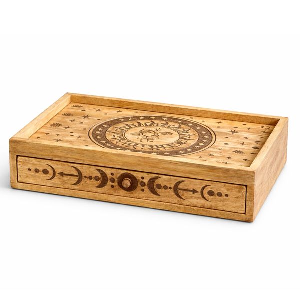 Zon Maan Gesneden Tarotdoos met Lade