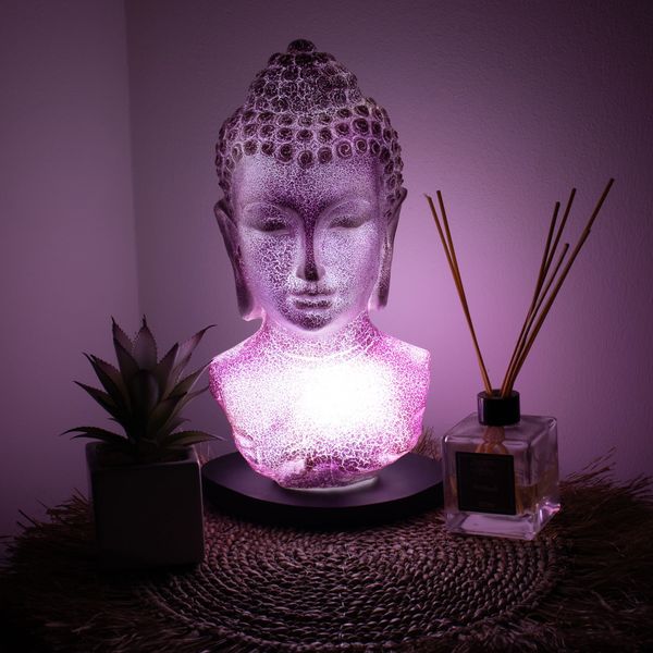 Boeddha-buste-lamp lavendel crackle - ovaal standaard