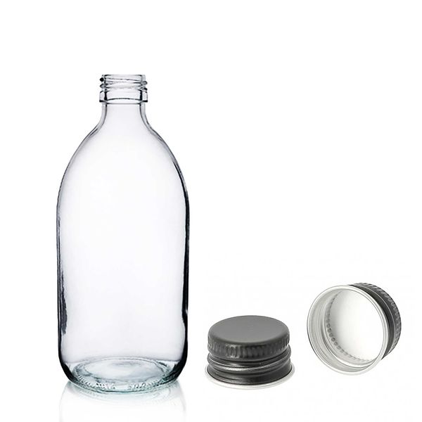 150ml Heldere Glazen Medicijnfles met Zwarte Aluminium Dop