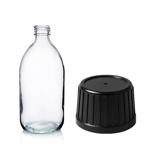 150ml Heldere Glazen Medicijnfles met Zwarte Tamper Evident Dop