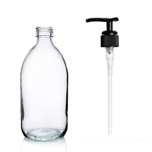 150ml Heldere Glazen Medicijnfles met Zwarte Plastic Pomp