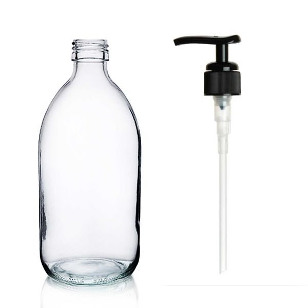 300ml Heldere Glazen Medicijnfles met Zwarte Plastic Pomp