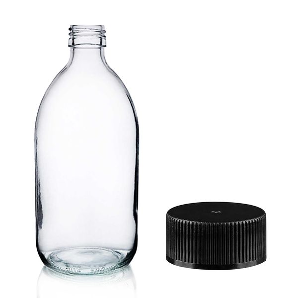 500ml Heldere Glazen Medicijnfles met Zwarte Plastic Dop