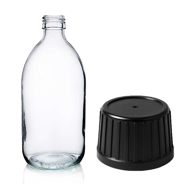 500ml Heldere Glazen Medicijnfles met Zwarte Tamper Evident Dop