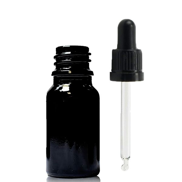 10ml Zwarte Glazen Druppelfles met Zwarte T/E Pipet
