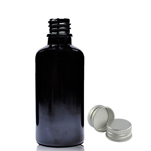 50ml Zwarte Glazen Druppelfles met Aluminium Dop