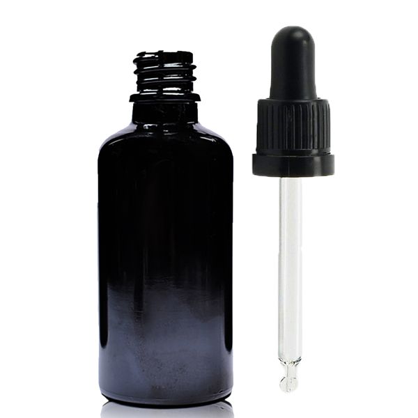 50ml Zwarte Glazen Druppelfles met Zwarte T/E Pipet