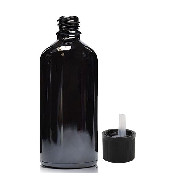 100ml Zwarte Glazen Druppelfles met Kindveilige Druppeldop