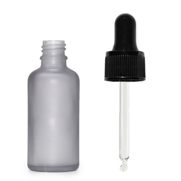 30ml Mat Grijze Glazen Druppelfles met Zwarte Pipet